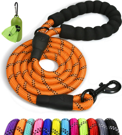 Rope Dog Leash for Medium Large Dogs, 6 FT Padded Handle, Black
