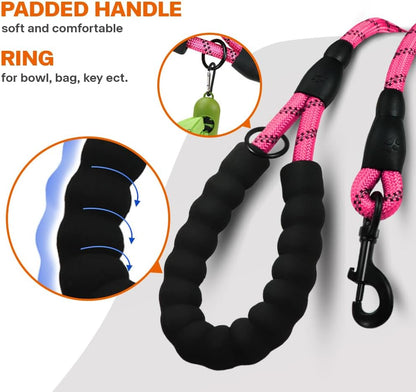 Rope Dog Leash for Medium Large Dogs, 6 FT Padded Handle, Black