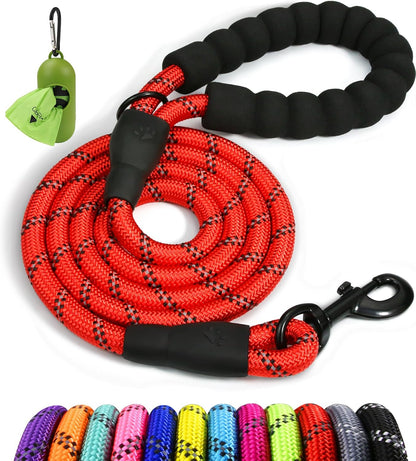 Rope Dog Leash for Medium Large Dogs, 6 FT Padded Handle, Black