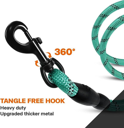 Rope Dog Leash for Medium Large Dogs, 6 FT Padded Handle, Black