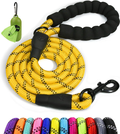 Rope Dog Leash for Medium Large Dogs, 6 FT Padded Handle, Black