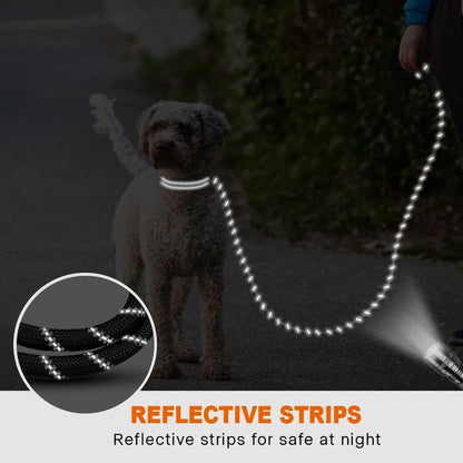 Rope Dog Leash for Medium Large Dogs, 6 FT Padded Handle, Black
