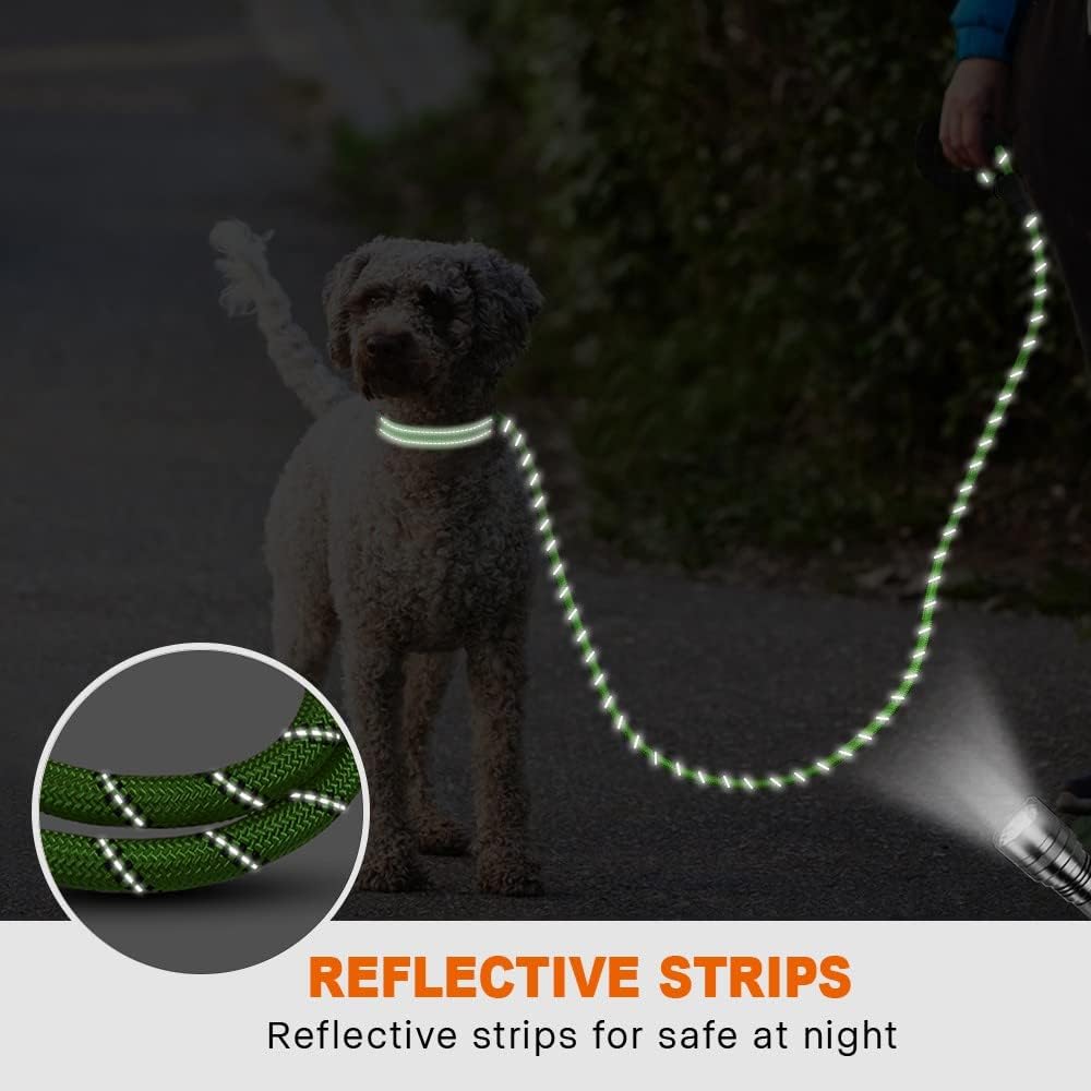 Rope Dog Leash for Medium Large Dogs, 6 FT Padded Handle, Black