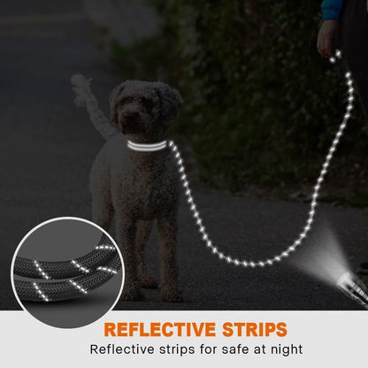 Rope Dog Leash for Medium Large Dogs, 6 FT Padded Handle, Black
