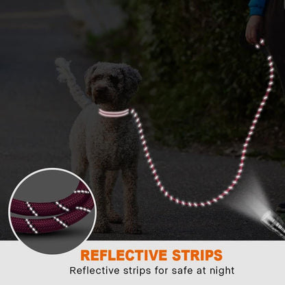 Rope Dog Leash for Medium Large Dogs, 6 FT Padded Handle, Black