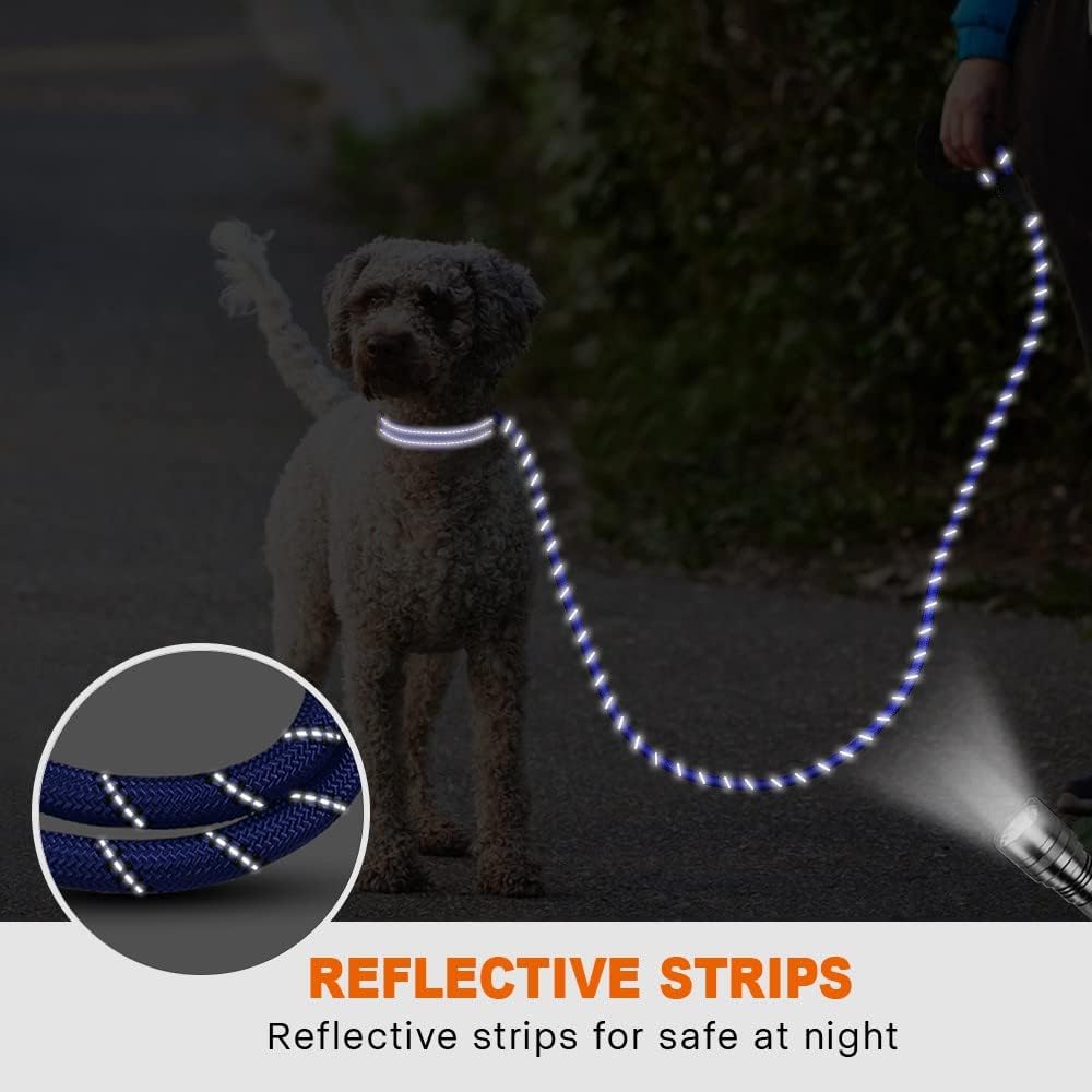 Rope Dog Leash for Medium Large Dogs, 6 FT Padded Handle, Black