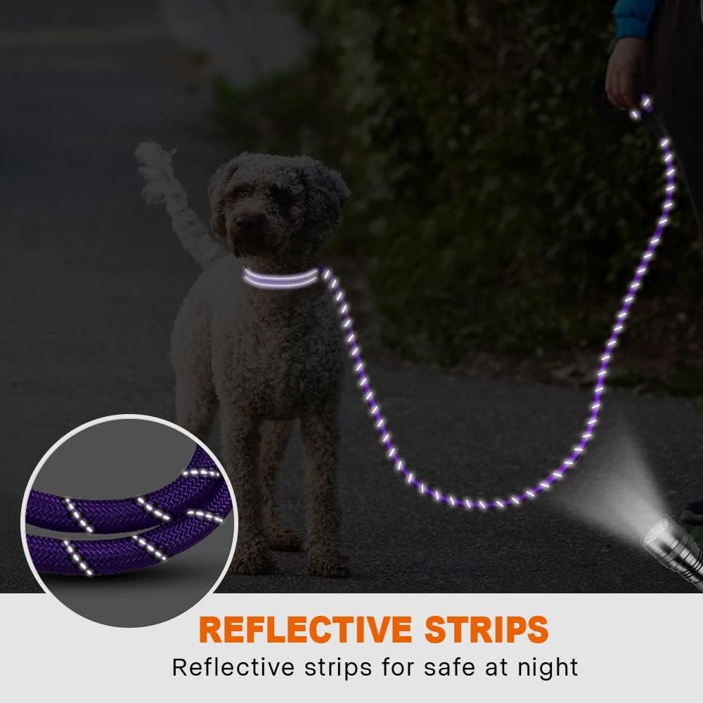 Rope Dog Leash for Medium Large Dogs, 6 FT Padded Handle, Black