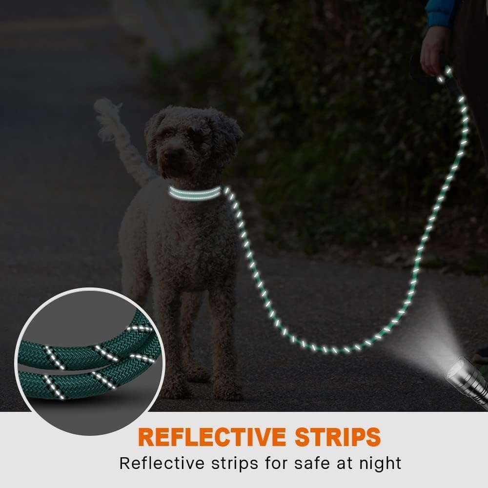 Rope Dog Leash for Medium Large Dogs, 6 FT Padded Handle, Black