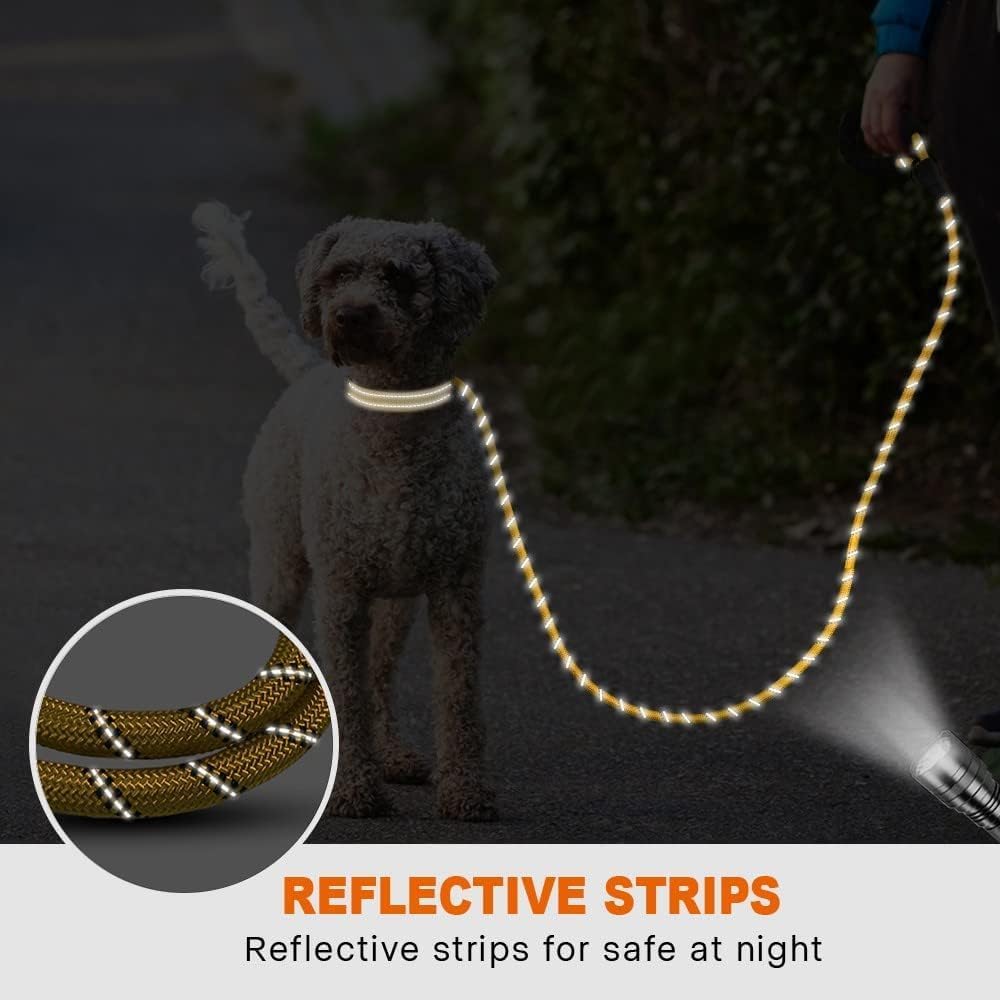 Rope Dog Leash for Medium Large Dogs, 6 FT Padded Handle, Black