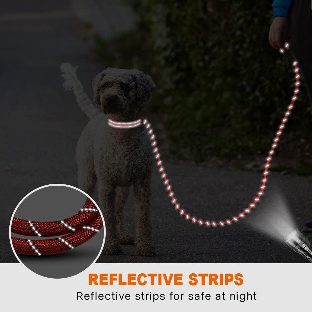 Rope Dog Leash for Medium Large Dogs, 6 FT Padded Handle, Black