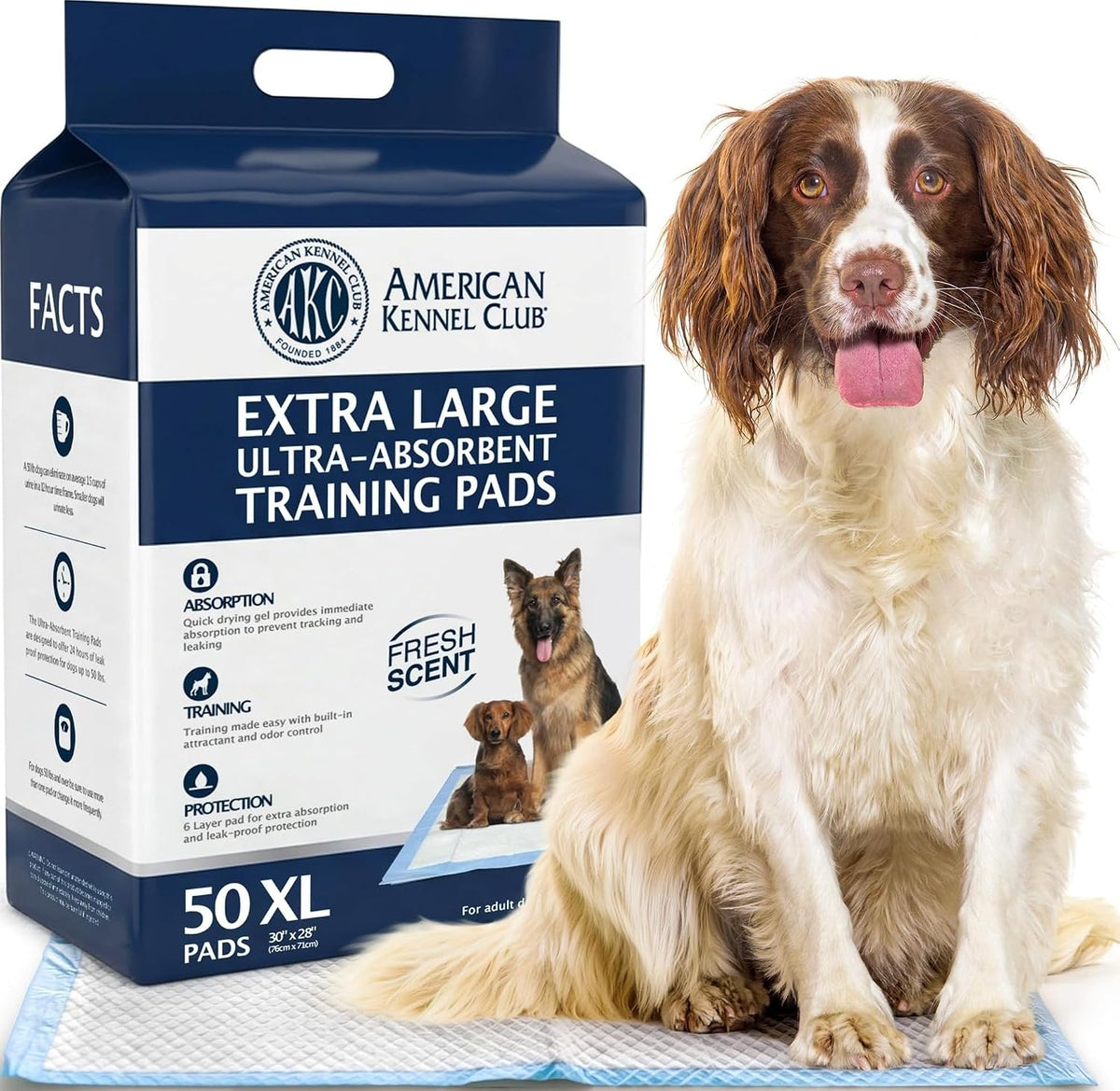 AKC Dog Training Pads, XL 28" x 30", Fresh Scent
