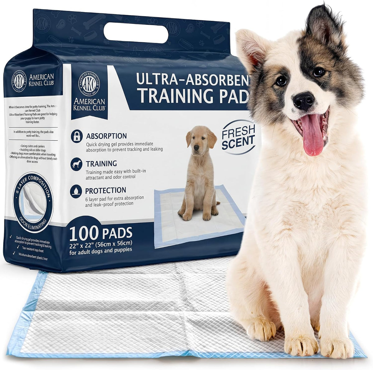 AKC Dog Training Pads, XL 28" x 30", Fresh Scent