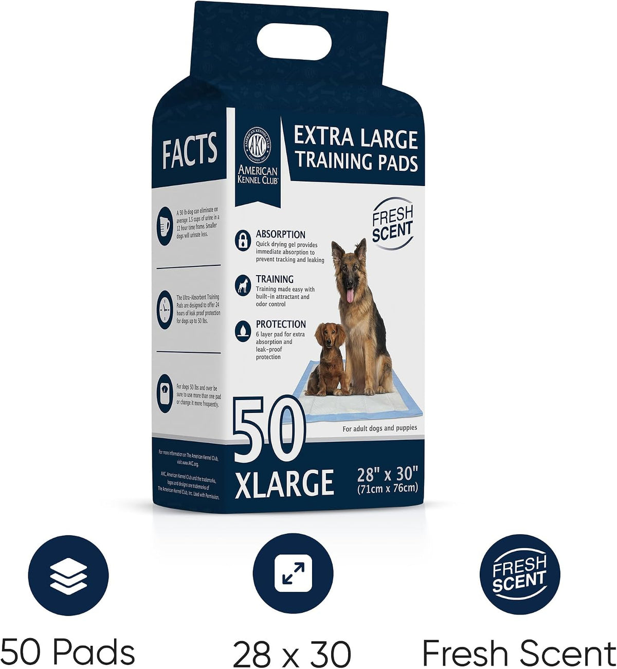 AKC Dog Training Pads, XL 28" x 30", Fresh Scent