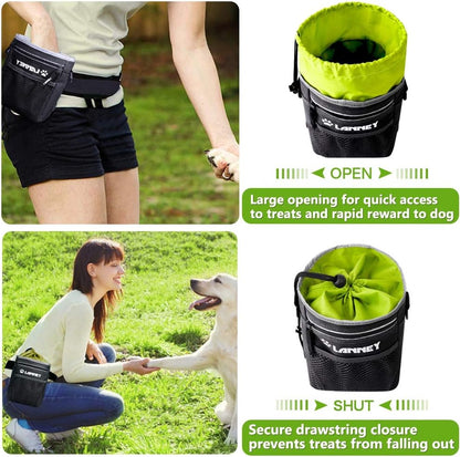 Dog Treat Pouch - 3 Ways to Wear Dog Treat Bag, Dog Training Treat Pouches for Pet Training with Clicker, Shoulder Strap, Adjustable Belt, Poop Bag Dispenser, Easily Carrying Kibble Snacks Pet Toys
