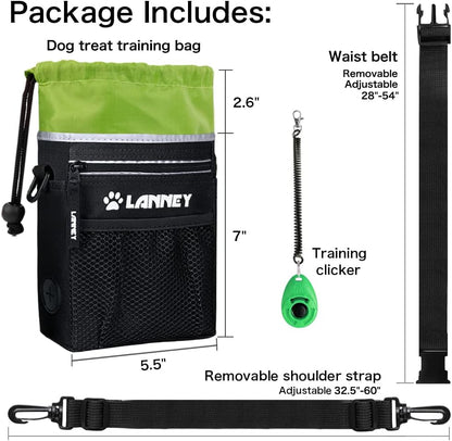 Dog Treat Pouch - 3 Ways to Wear Dog Treat Bag, Dog Training Treat Pouches for Pet Training with Clicker, Shoulder Strap, Adjustable Belt, Poop Bag Dispenser, Easily Carrying Kibble Snacks Pet Toys