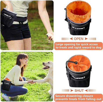 Dog Treat Pouch - 3 Ways to Wear Dog Treat Bag, Dog Training Treat Pouches for Pet Training with Clicker, Shoulder Strap, Adjustable Belt, Poop Bag Dispenser, Easily Carrying Kibble Snacks Pet Toys