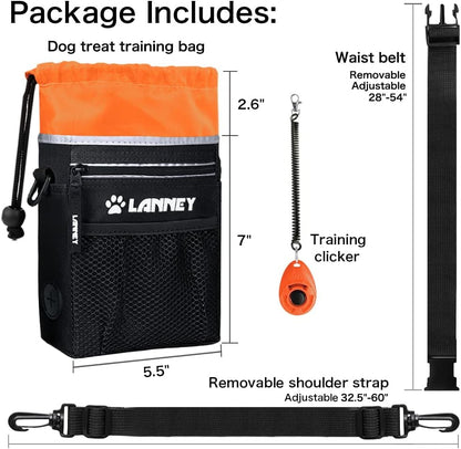 Dog Treat Pouch - 3 Ways to Wear Dog Treat Bag, Dog Training Treat Pouches for Pet Training with Clicker, Shoulder Strap, Adjustable Belt, Poop Bag Dispenser, Easily Carrying Kibble Snacks Pet Toys
