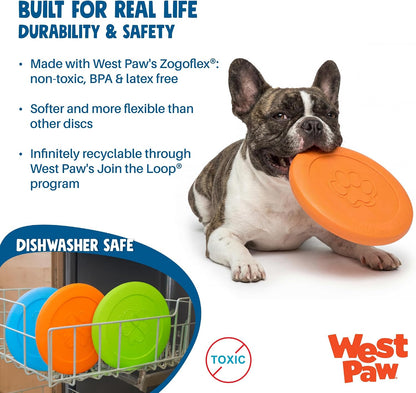 Zogoflex Zisc Dog Flying Disc, High Flying Aerodynamic Disc for Dogs Puppy – Lightweight, Floatable Disc for Fetch, Tug of War, Catch, Play – Doubles as Food/Water Bowl, Large 8.5", Tangerine