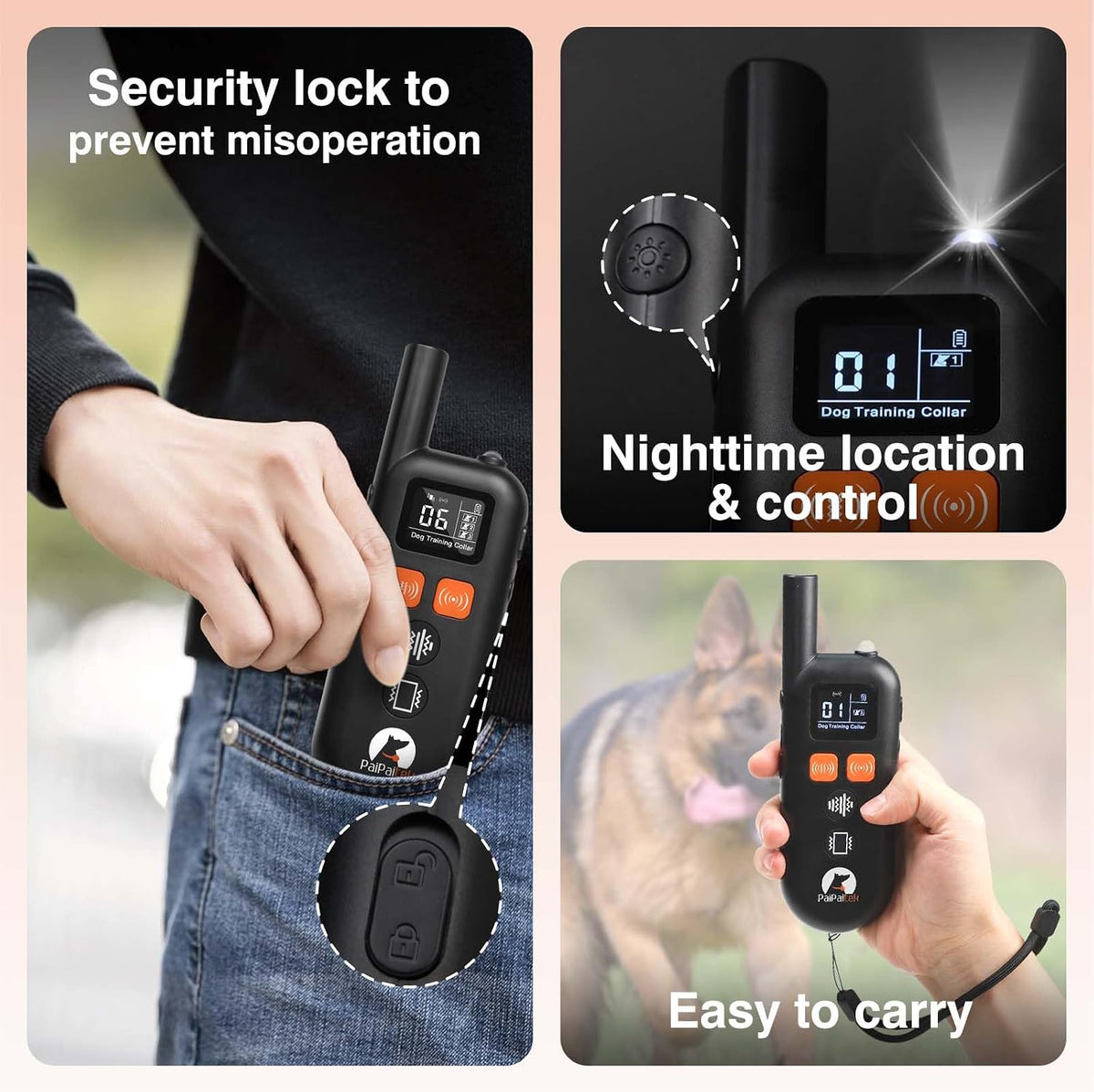 Vibrating Dog Collar No Shock - 3300ft Dog Training Collar with Remote for 10-120lbs Small Medium Large with Beep, Vibration, Ultrasonic Modes, Security Lock & No Prongs