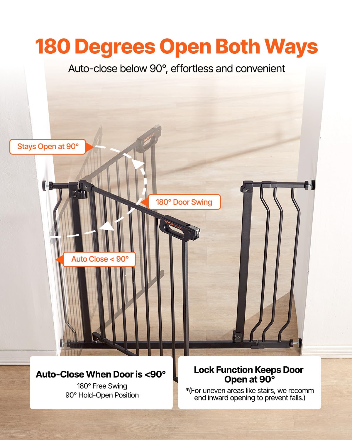 29.5-51" Extra Wide Safety Gate for Stairs, Auto Close Dog Gate for The House, Easy Install Pressure Mounted Pet Gates for Doorways, Easy Walk Thru Wide Safety Gate for Dog, Black