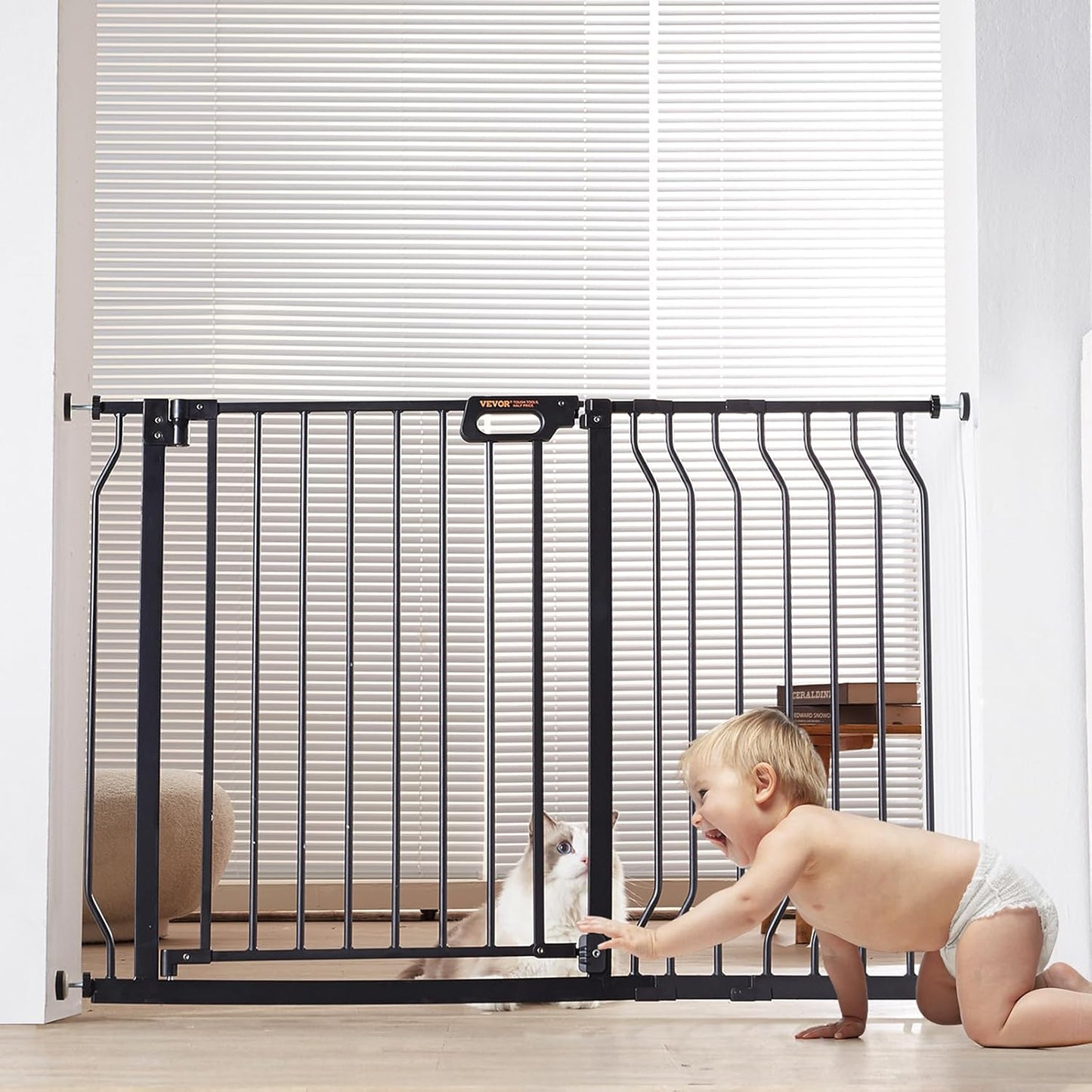 29.5-51" Extra Wide Safety Gate for Stairs, Auto Close Dog Gate for The House, Easy Install Pressure Mounted Pet Gates for Doorways, Easy Walk Thru Wide Safety Gate for Dog, Black