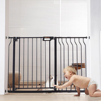 29.5-51" Extra Wide Safety Gate for Stairs, Auto Close Dog Gate for The House, Easy Install Pressure Mounted Pet Gates for Doorways, Easy Walk Thru Wide Safety Gate for Dog, Black