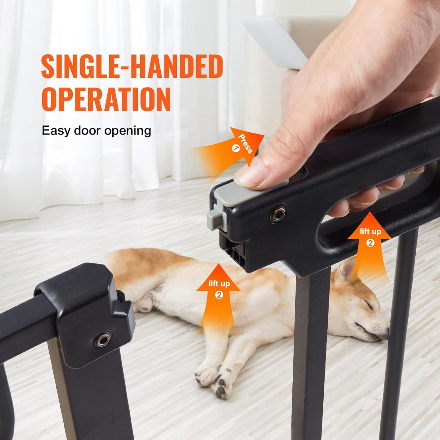 29.5-51" Extra Wide Safety Gate for Stairs, Auto Close Dog Gate for The House, Easy Install Pressure Mounted Pet Gates for Doorways, Easy Walk Thru Wide Safety Gate for Dog, Black