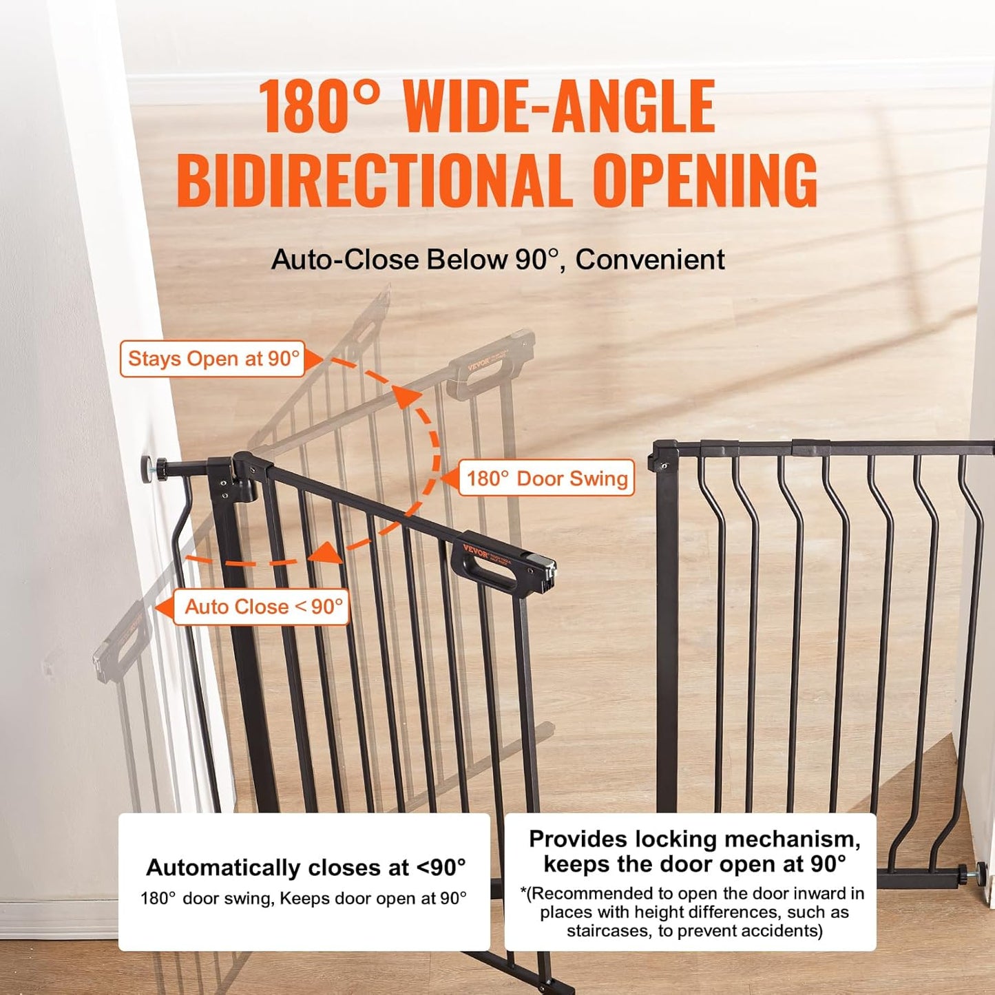 29.5-51" Extra Wide Safety Gate for Stairs, Auto Close Dog Gate for The House, Easy Install Pressure Mounted Pet Gates for Doorways, Easy Walk Thru Wide Safety Gate for Dog, Black