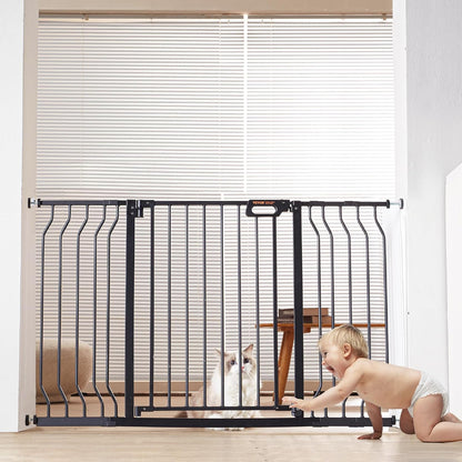 29.5-51" Extra Wide Safety Gate for Stairs, Auto Close Dog Gate for The House, Easy Install Pressure Mounted Pet Gates for Doorways, Easy Walk Thru Wide Safety Gate for Dog, Black