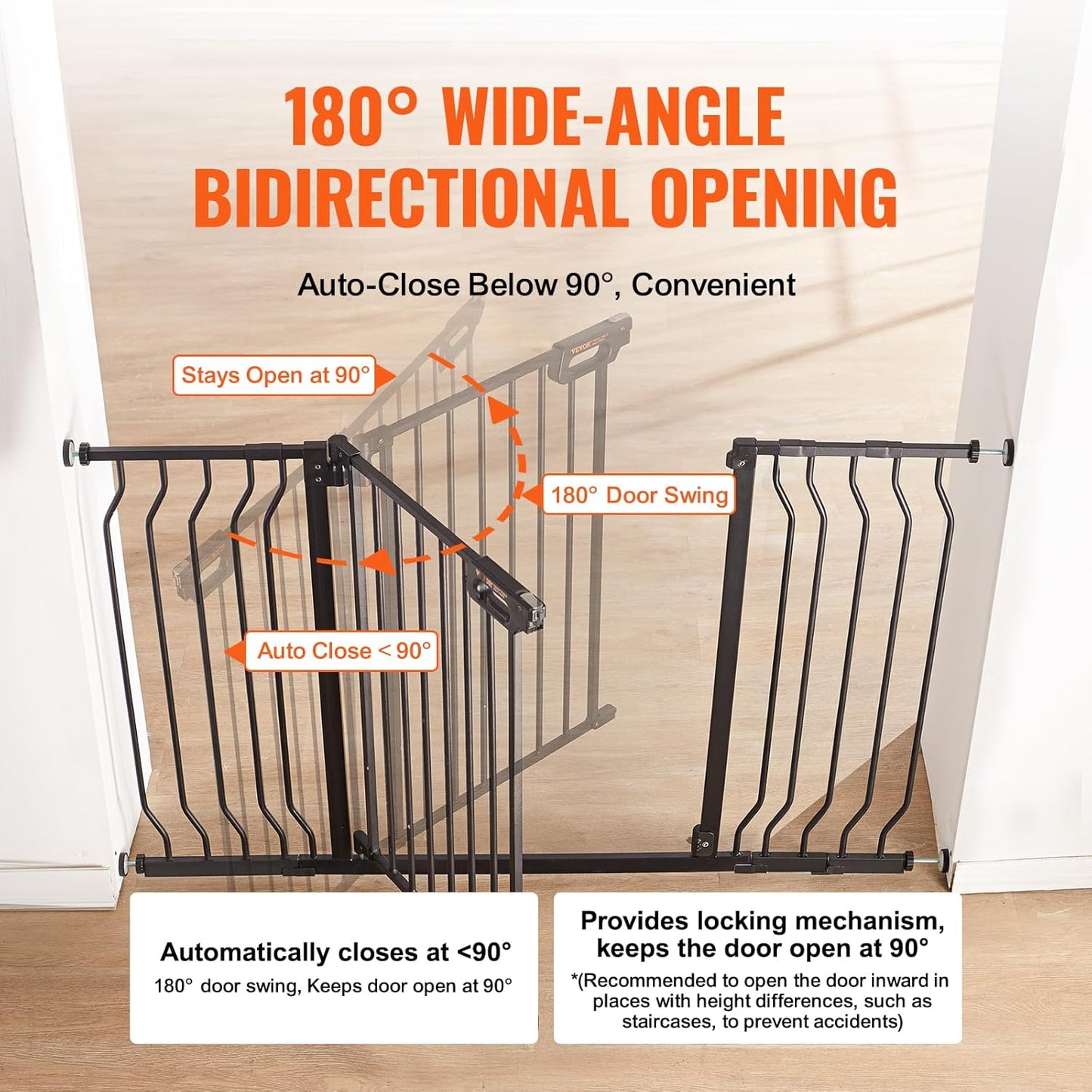 29.5-51" Extra Wide Safety Gate for Stairs, Auto Close Dog Gate for The House, Easy Install Pressure Mounted Pet Gates for Doorways, Easy Walk Thru Wide Safety Gate for Dog, Black