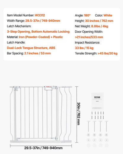 29.5-51" Extra Wide Safety Gate for Stairs, Auto Close Dog Gate for The House, Easy Install Pressure Mounted Pet Gates for Doorways, Easy Walk Thru Wide Safety Gate for Dog, Black