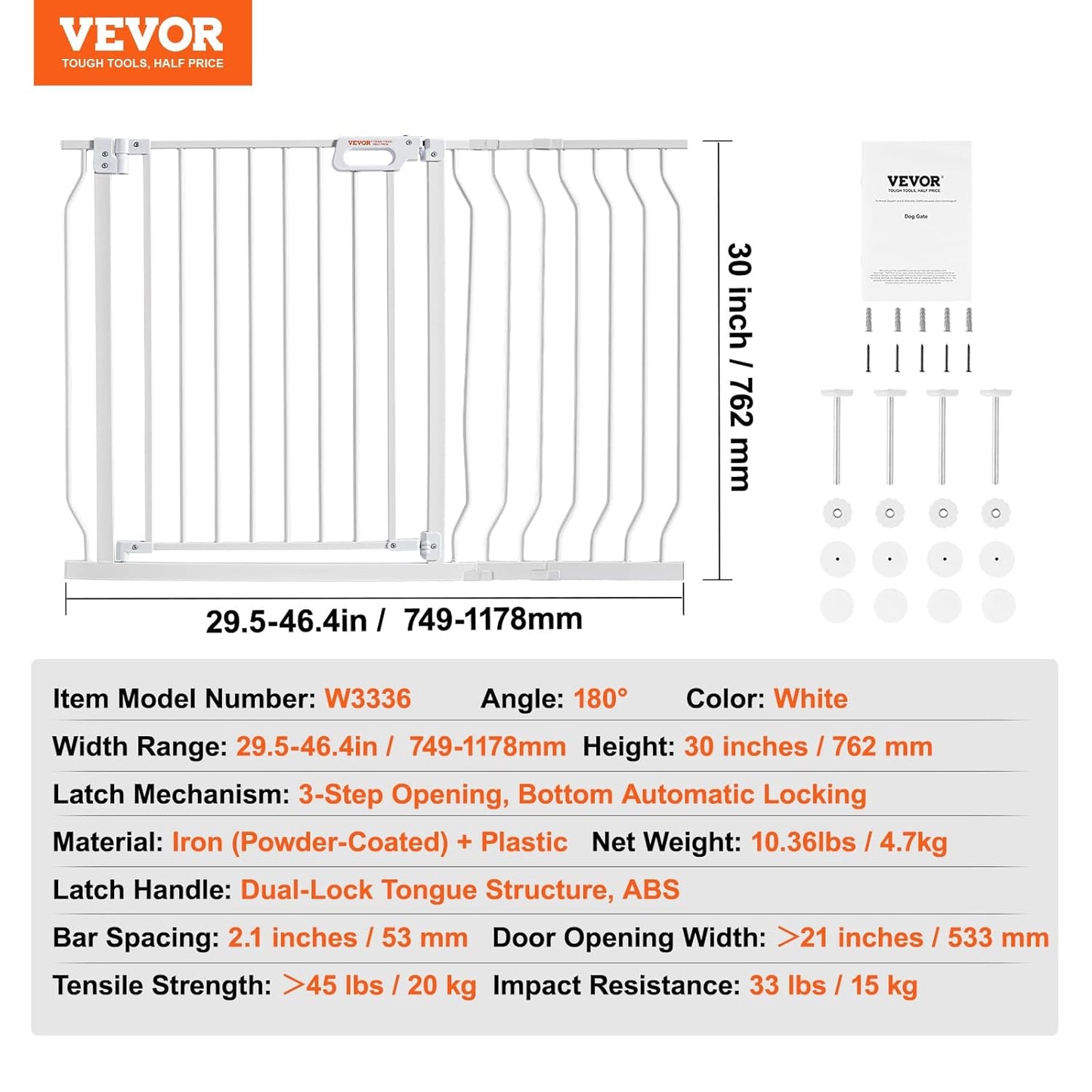 29.5-51" Extra Wide Safety Gate for Stairs, Auto Close Dog Gate for The House, Easy Install Pressure Mounted Pet Gates for Doorways, Easy Walk Thru Wide Safety Gate for Dog, Black