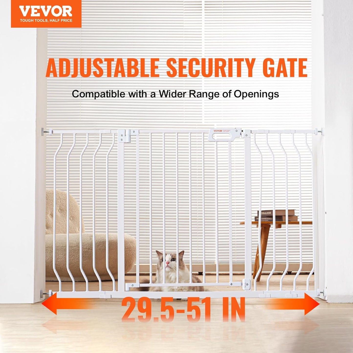 29.5-51" Extra Wide Safety Gate for Stairs, Auto Close Dog Gate for The House, Easy Install Pressure Mounted Pet Gates for Doorways, Easy Walk Thru Wide Safety Gate for Dog, Black