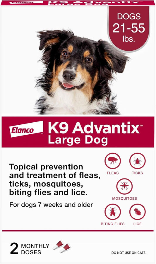 Flea, Tick & Mosquito Prevention for Dogs 21-55 lbs. | Flea Drops for Large Dogs | Apply Monthly | 2 Treatments
