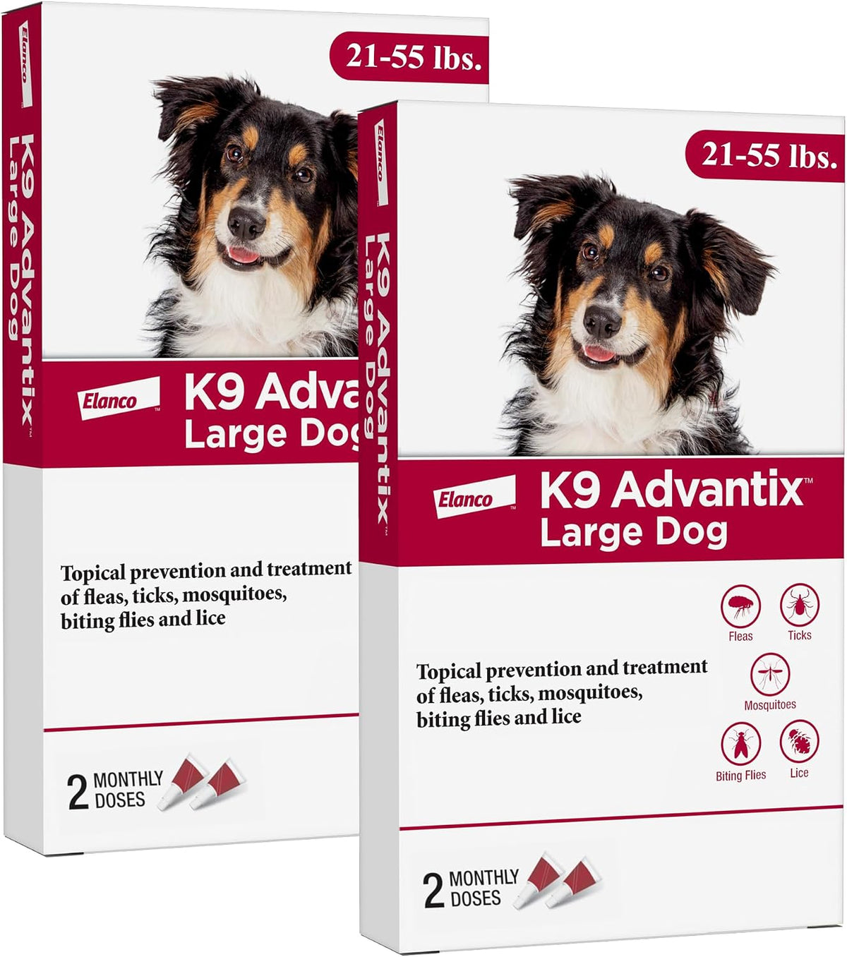 Flea, Tick & Mosquito Prevention for Dogs 21-55 lbs. | Flea Drops for Large Dogs | Apply Monthly | 2 Treatments