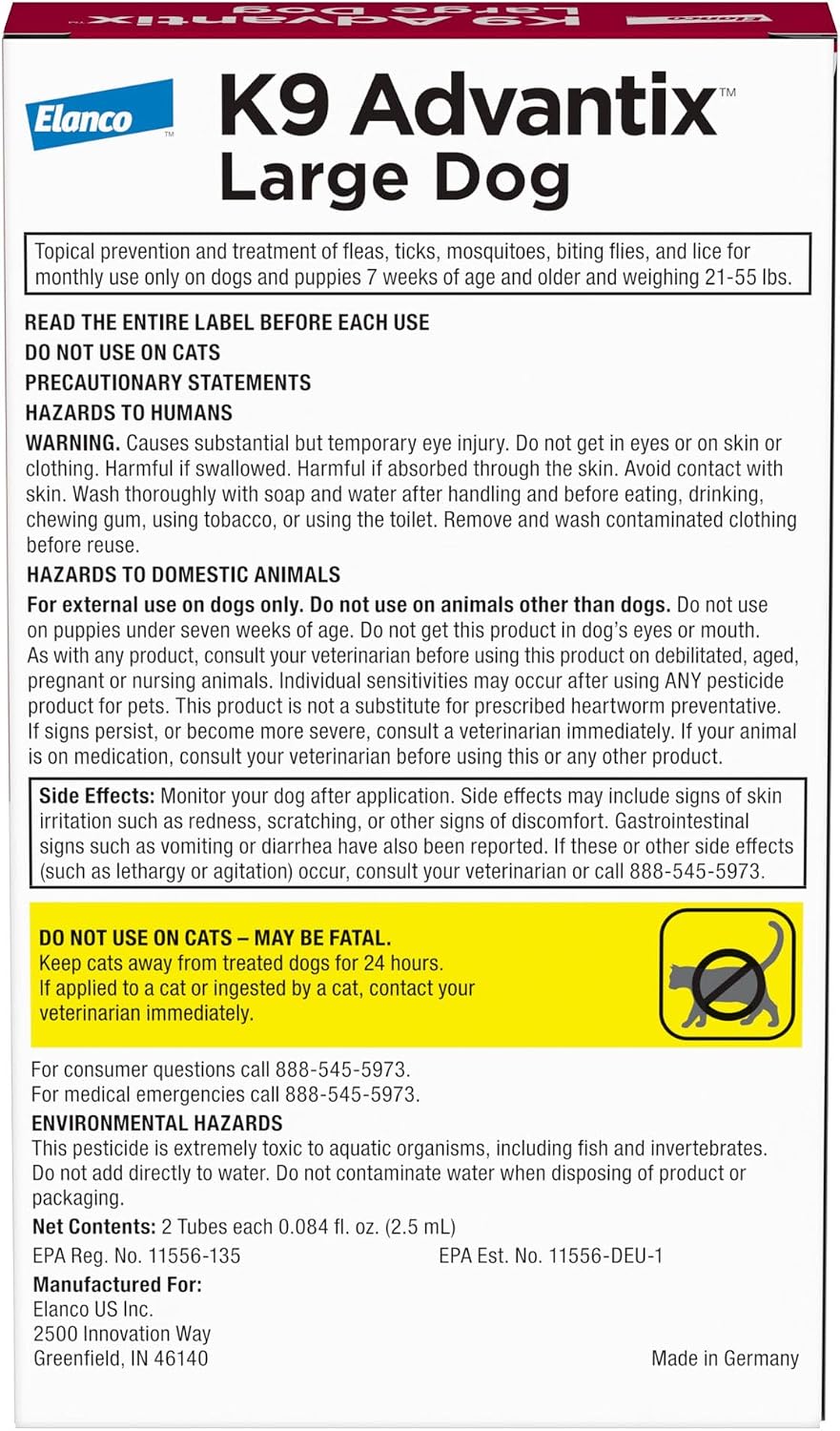 Flea, Tick & Mosquito Prevention for Dogs 21-55 lbs. | Flea Drops for Large Dogs | Apply Monthly | 2 Treatments