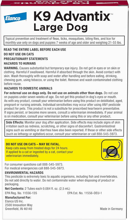 Flea, Tick & Mosquito Prevention for Dogs 21-55 lbs. | Flea Drops for Large Dogs | Apply Monthly | 2 Treatments
