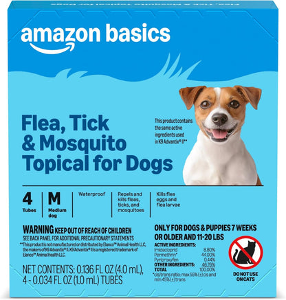 Flea, Tick & Mosquito Topical Treatment & Prevention for Medium Dogs (11-20 pounds), Fast-Acting, Kills Fleas, Eggs & Larvae, 30 Day Protection, Packaging May Vary