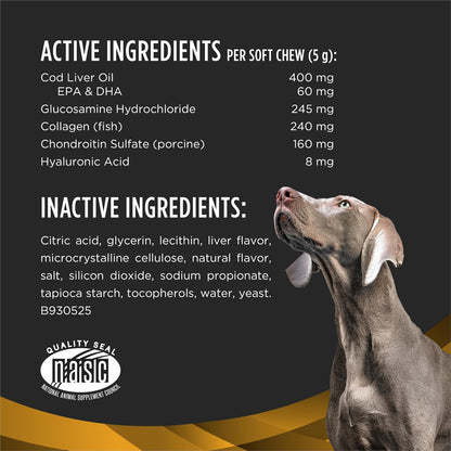 Purina Pro Plan Veterinary Small Breed Dog Joint Care Supplement with Glucosamine, Chondroitin, and Collagen to Support Hip and Joint Health – 60ct Pouch