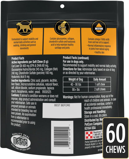 Purina Pro Plan Veterinary Small Breed Dog Joint Care Supplement with Glucosamine, Chondroitin, and Collagen to Support Hip and Joint Health – 60ct Pouch
