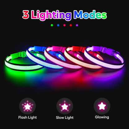 LED Dog Collar, Light Up Dog Collar USB Rechargeable, Green, L