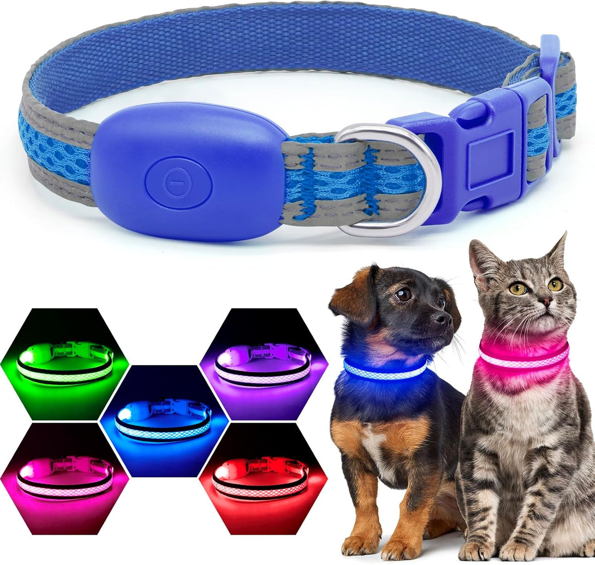 LED Dog Collar, Light Up Dog Collar USB Rechargeable, Green, L