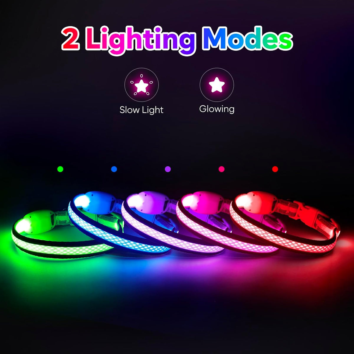 LED Dog Collar, Light Up Dog Collar USB Rechargeable, Green, L