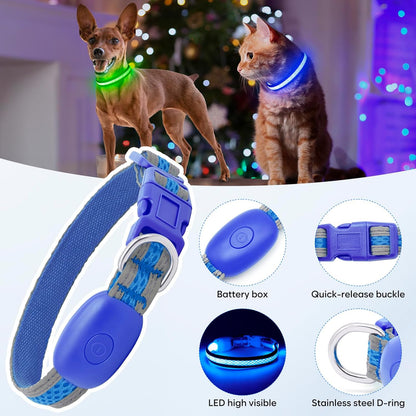 LED Dog Collar, Light Up Dog Collar USB Rechargeable, Green, L