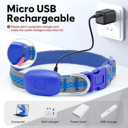 LED Dog Collar, Light Up Dog Collar USB Rechargeable, Green, L