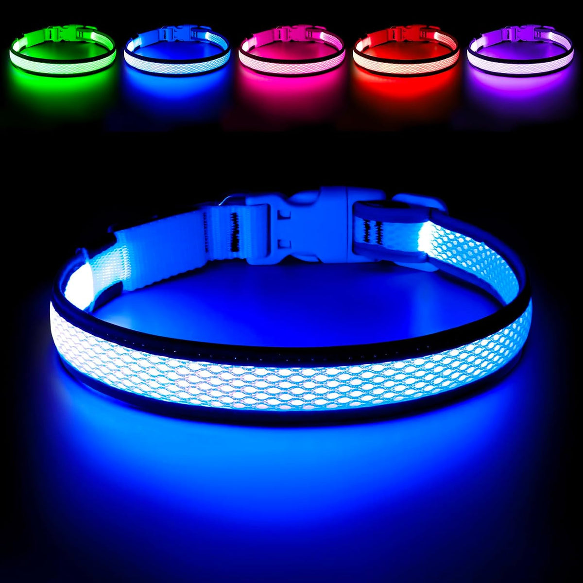 LED Dog Collar, Light Up Dog Collar USB Rechargeable, Green, L