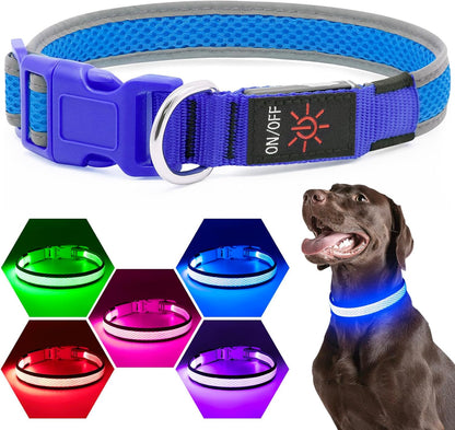 LED Dog Collar, Light Up Dog Collar USB Rechargeable, Green, L