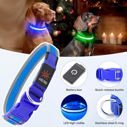 LED Dog Collar, Light Up Dog Collar USB Rechargeable, Green, L