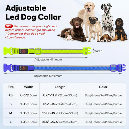 LED Dog Collar, Light Up Dog Collar USB Rechargeable, Green, L