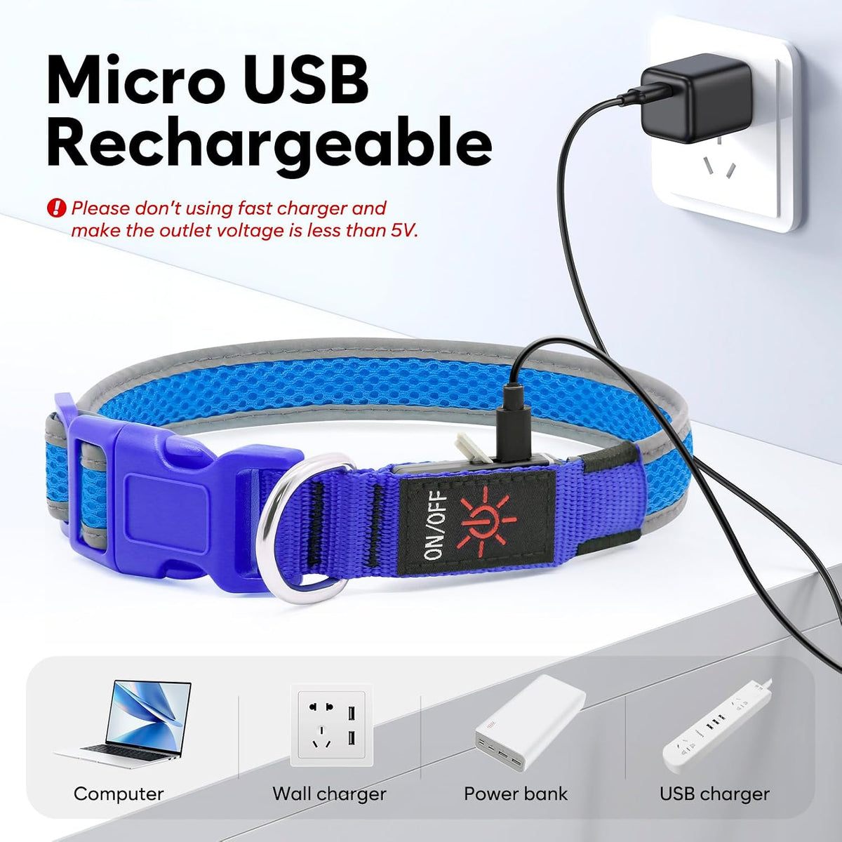 LED Dog Collar, Light Up Dog Collar USB Rechargeable, Green, L